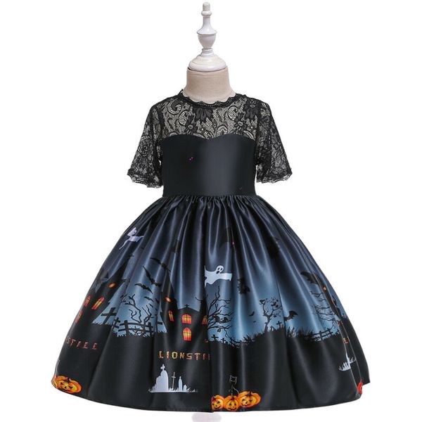 

halloween princess party witch lace orange ghost off shoulder short sleeve ball gown dresses 2019 toddler kid girls dress, Red;yellow