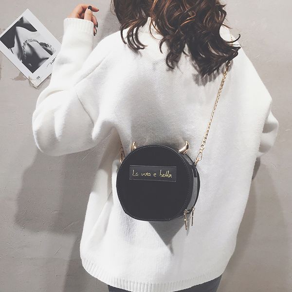 

new women bags little devil decoration crossbody wild simple messenger bag chain leather handbag casual shoulder bags