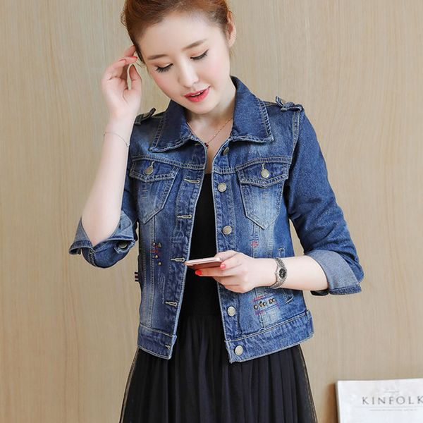 

harajuku vintage womens short jean jacket casual basic jacket coat spring autumn 2019 fashion streetwear demin plus size, Black;brown