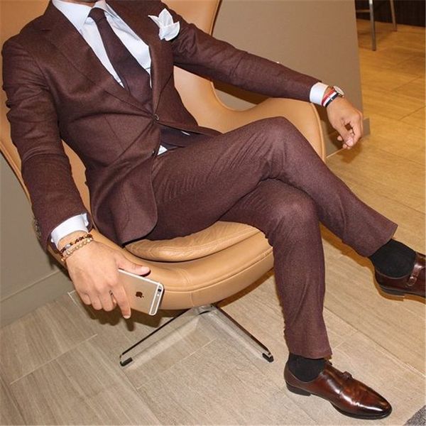 

two button brown new costume homme men suits for wedding 2 pieces (jacket+pant+tie) terno masculino groom blazer tuxdeo, White;black