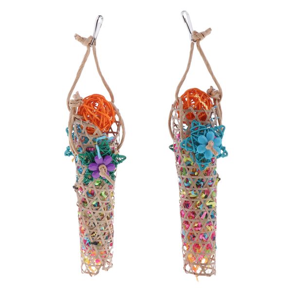 

2 pieces birds chew rattan toys hanging decor accessory for small to large birds
