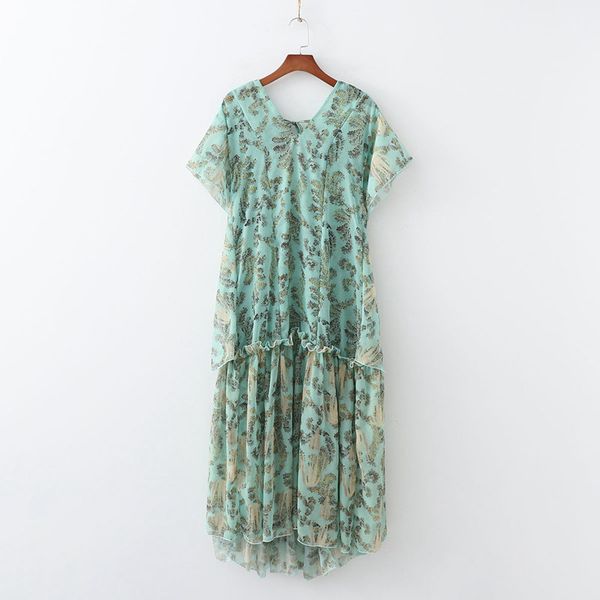 

casual dresses women chiffon dress summer 2021 fashion prints pattern ruffle mid-calf loose clothing beho people feminino vestidos, Black;gray