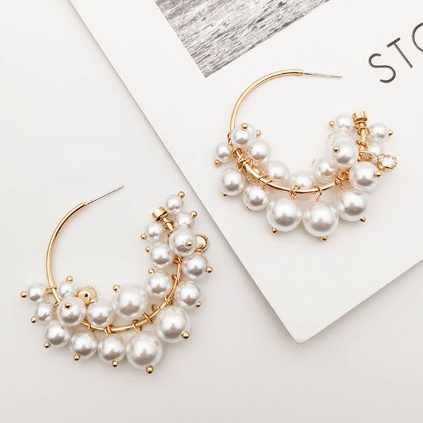 

10 pairs trendy gold plated geometric imitation pearl stud earrings for women anniversary gift charm jewelry, Golden;silver