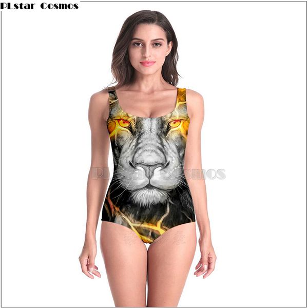 

2019 lion women's ladies sleeveless cosplay art lion animal summer girl 3d printed beach swimwear one piece swimsuit-4, Black;white