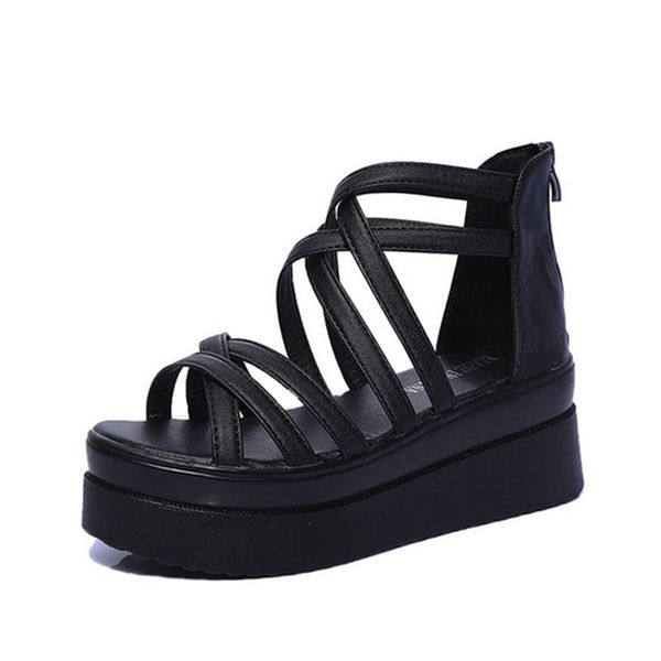 

2020 summer cross dewy toe women shoes sandals sponge base platform height with the roman sandals white female y200702, Black