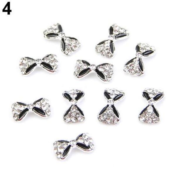 

10pcs multicolor glitter rhinestone nail art tips stickers decor bowknot alloy jewelry diy nail art decorations manicure, Silver;gold