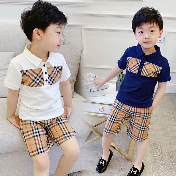 

fashion kids clothing infant cotton tees pants sets summer baby boys classic plaid t-shirts shorts suits brand children short sleeve, White
