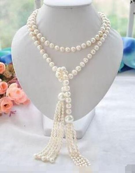 

new perfect 7-8 + 11mm white akoya pearl necklace 60 inch, Silver