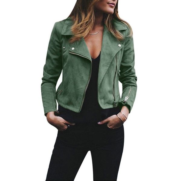 

2019 new fashion women autumn suede faux pu leather jackets lady smooth motorcycle bicycle coat biker zipper outwear streetwear, Black;brown