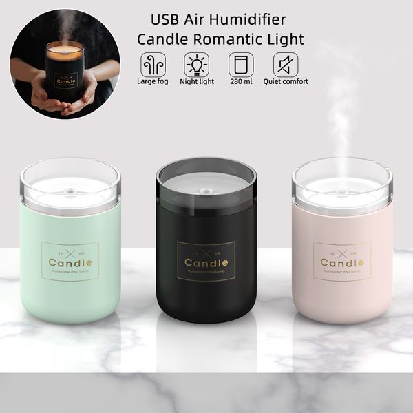 

280ml ultrasonic air humidifier candle romantic soft light usb essential oil diffuser car purifier aroma anion mist maker 1pcs