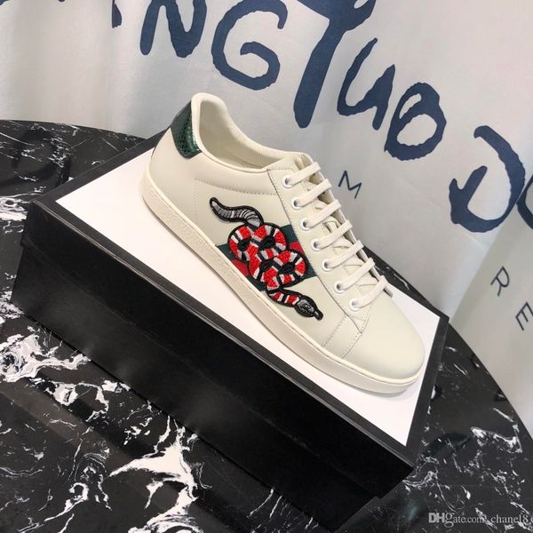 2019 Fashion 19Designer Men Shoes White Leather Embroidered Ace Sneakers Men Women Platform Casual Shoes 36 44 19Gucci From Shanghai888888, $100.51