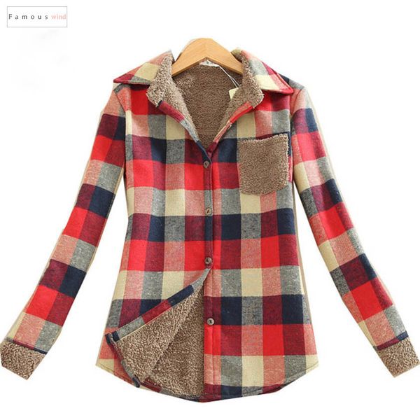 

new fashion womens blouse winter shirts casual cardigan shirt female long sleeve thickening warm plaid t78401a, White
