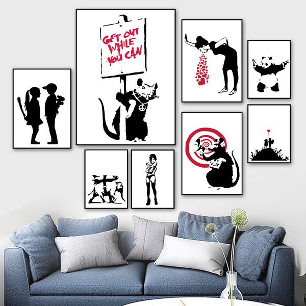 

banksy nordic posters and prints wall art canvas painting black and white wall pictures for living room scandinavian home decor