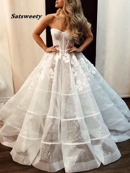 Кружева принцесса свадебное платье блестящие тюль партии свадебное платье без спинки Vestido de Noiva арабский Mariee