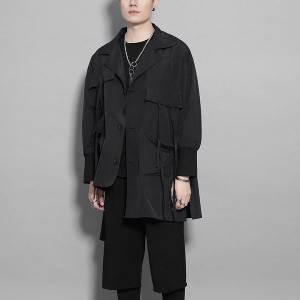 

s-6xloriginal men's character pocket overalls spring coat men's fashion trench coat long style, Tan;black