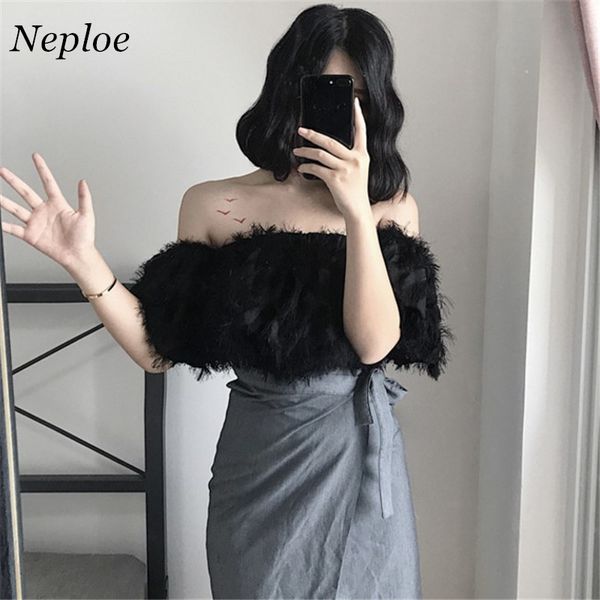 

neploe sexy slash neck off shoulder женская блузка 2018 весна лето новые рубашки с коротким рукавом модные женские короткие blusas 67154, White