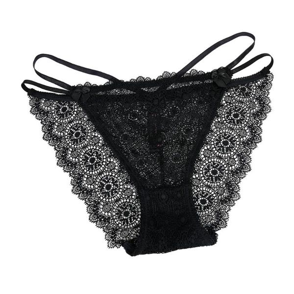 

women's panties women transparent breathable panty full lace cross belt mesh embroidery -2xl big size briefs ultra thin seamless under, Black;pink