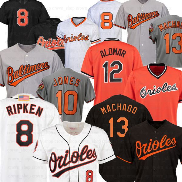 

baltimore oriol baseball jerseys 8 cal ripken jr. 13 manny machado 12 roberto alomar 10 adam jones jerseys, Blue;black