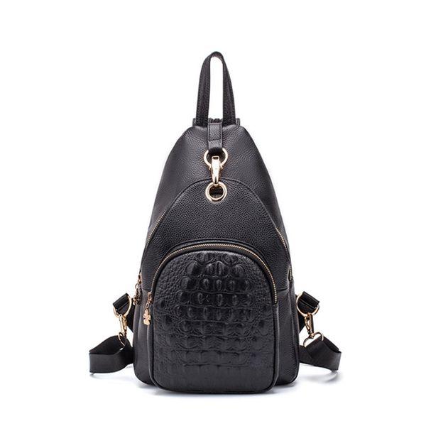 

women's crocodile backpack cowhide leather multi-function shoulder bag fashion casual rucksack women chest bag