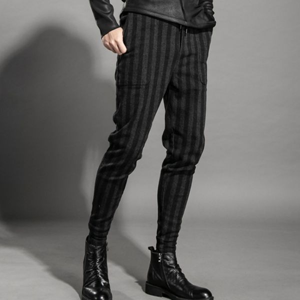 

men's pants mens fashion striped joggers elastic waist casual harem man spring autumn long pencil streetwear trousers 36, Black