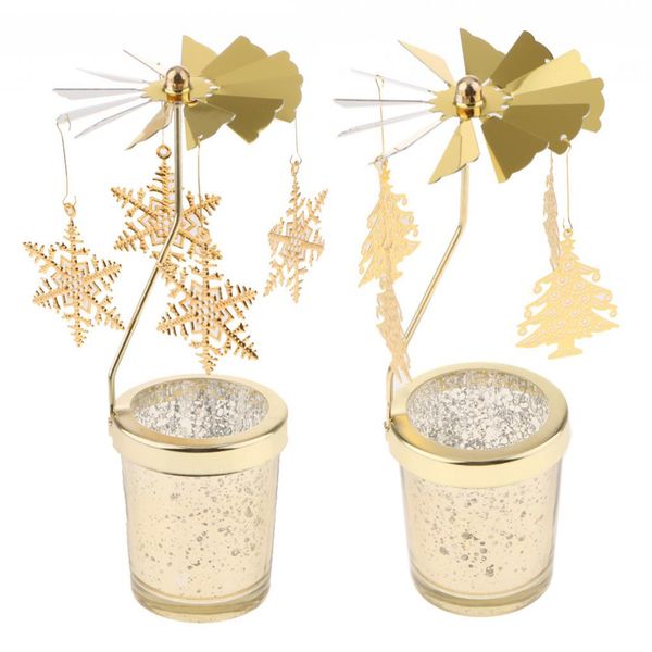 

2pcs xmas rotating tea light candle holder tree snowflake pattern