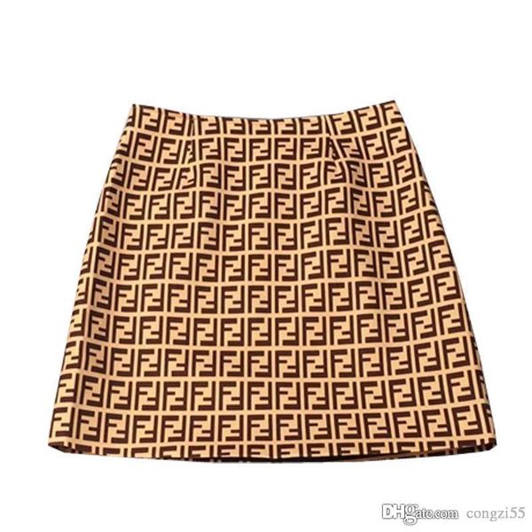 

2019 autumn women's new new design double f letter classic color high waist skirt side zip a word skirt hip skirt size s-l, Black