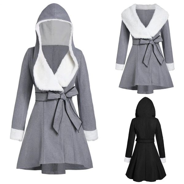 

winter coats women autumn ladies woolen cloth coat womens winter warm long jacket girdle hooded casual overcoats female outer, Tan;black