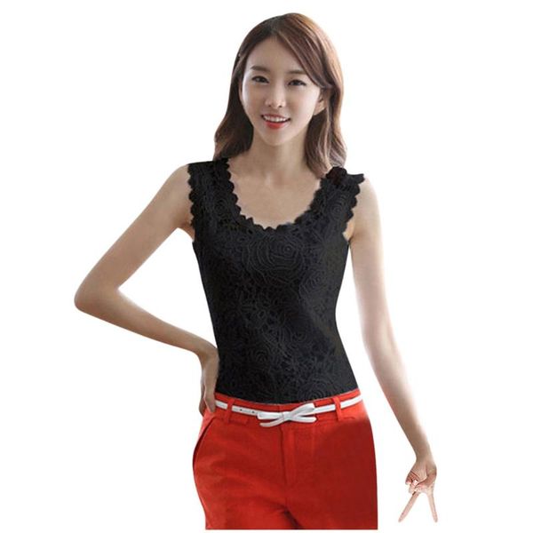 

vintage summer top plus размер sexy верхней части бака женщин без рукавов кружева выдалбливают твердые tank ropa mujer женская одежда haut f, White