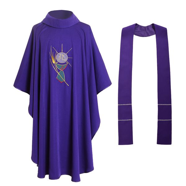 

holy religion priest purple wheat embroidery chasuble catholic church w chalice vestments 3 styles fast shipment, Black;red