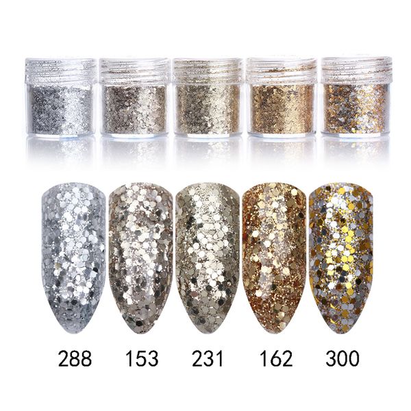 

1 box champagne gold silver nail glitter powder 10ml/box mini size nails sequins shining powder diy nail art decorations, Silver;gold