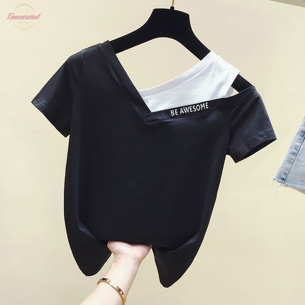 

2020 short sleeve one shoulder white t shirt women cotton club summer female green t shirt women tee femme