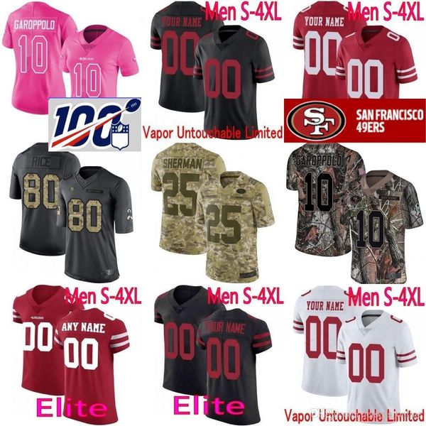 

100th custom 49er men women youth george kittle montana richard sherman jimmy garoppolo deion sanders ronnie lott montana bosa jersey, Black;red