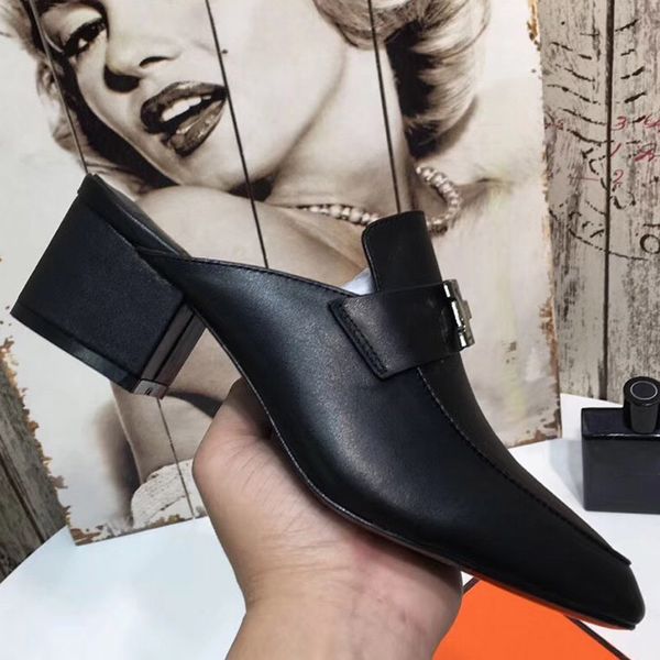 

mules slides woman shoes women plus size women slippers heel 5 cm, Black