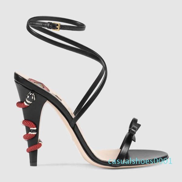 

2019 new fashion brand designer women sandals lace snake stiletto heels gold black green large size wedding shoes c01