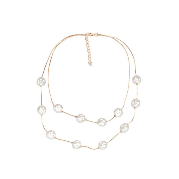 

baroque pearls clavicle chains female luxury design 2019 fashion jewelry necklaces for women double chain girls gift new, Golden;silver