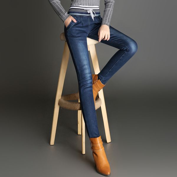 

spring 2018 fashion new ladies jeans high waisted elastic denim pants casual blue clothes women