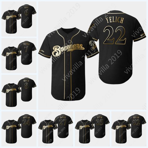 

2019 Black Gold Milwaukee 22 Christian Yelich 6 Lorenzo Cain 3 Orlando Arcia 8 Ryan Braun 24 Jesus Aguilar Eric Thames Brewers Jerseys