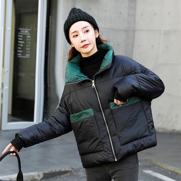 

women's down & parkas short cotton jacket female fashion stand collar thicken black winter coat women pockets loose c6433