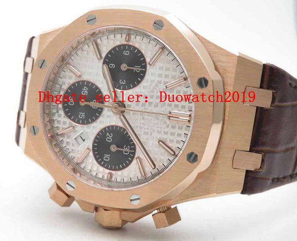 

mens selling 7750 valjoux automatic movement royal oak chronograph 26331st 41mm white checkered dial 18k rose gold wristwatches, Slivery;brown