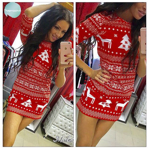 

платье осень и зима мода новой вскользь женщины упругой елки deer 2019 печать втулка платье партии рождество одежда, Black;gray