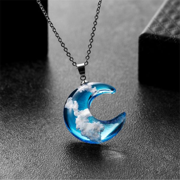 

элегантный природа moon blue sky белое облако смола прозрачный ювелирных дамы ожерелье подарков ретро кулон мемориальная для женщин подарки, Silver
