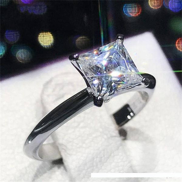 

high classic luxury real solid 925 sterling silver ring 2ct princess-cut sona diamond wedding jewelry rings engagement for women size 5-9