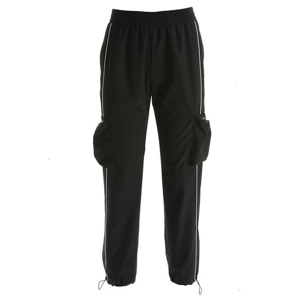 

дизайнерские гетры женские брюки повседневные брюки harajuku black cargo женщины stripes твердая упругие высокая талия capris streetwear кор, Black;white