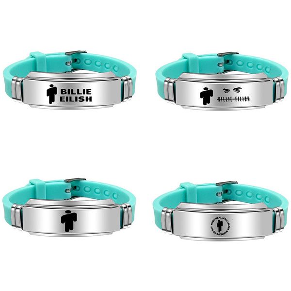 

europe and america rapper billie eilish bracelet signature tired face spider blood tears titanium steel silica gel bracelets, Golden;silver
