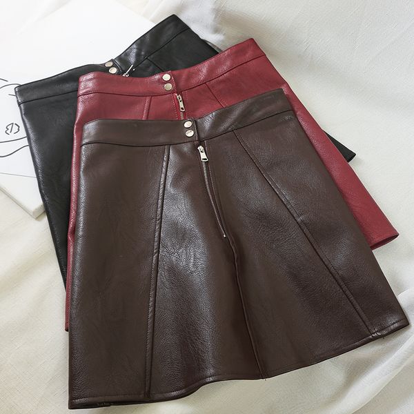 

so cool high waist pu leather skirt autumn girl zipper short mini skirt women jupe courte faldas cortas gonne gonna saia, Black