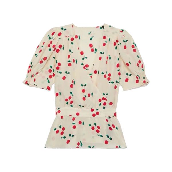 

100% шелк марка женская мода высокого класса luxury summer elegant cherry печать шелковом, White