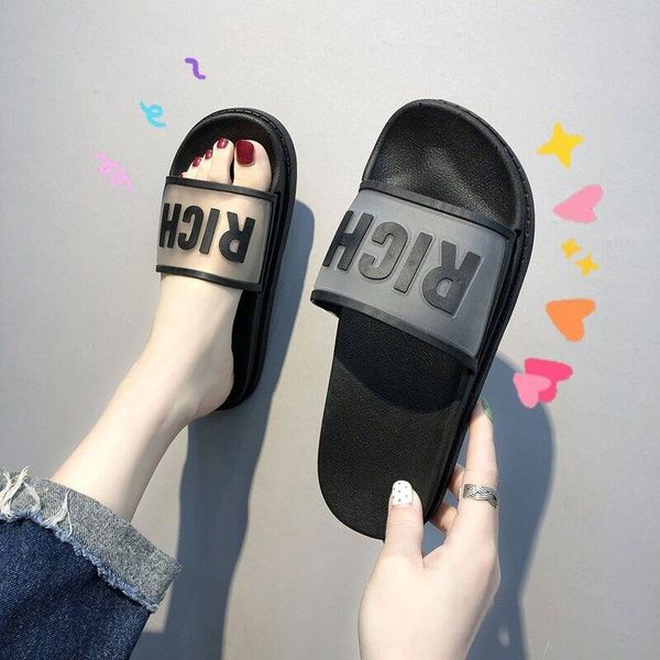 

slippers women 2020 summer flat platform home interior bathroom slippers transparent beach flip flops shoes woman slides ladies, Black