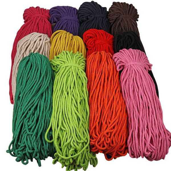 

5mm colorful cotton rope diy 90 meters/roll twisted round cotton cord rope clothing draw string twisted, Black;white