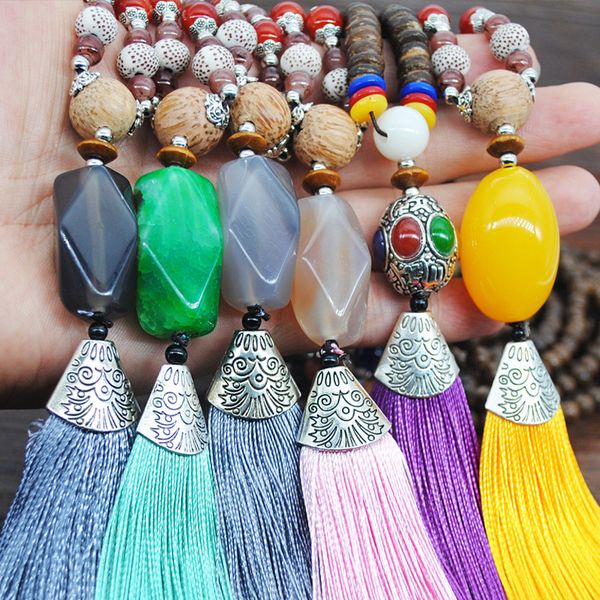 

fashion bohemian tribal jewelry multi glass knotted crystal tassel necklaces women ethnic necklace, Silver