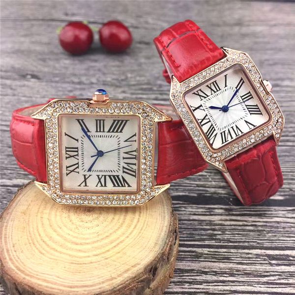 

Fashion brand high quality men and women watches rose gold watch with diamond quartz movement watch leather strap top designer women clock, Slivery;brown